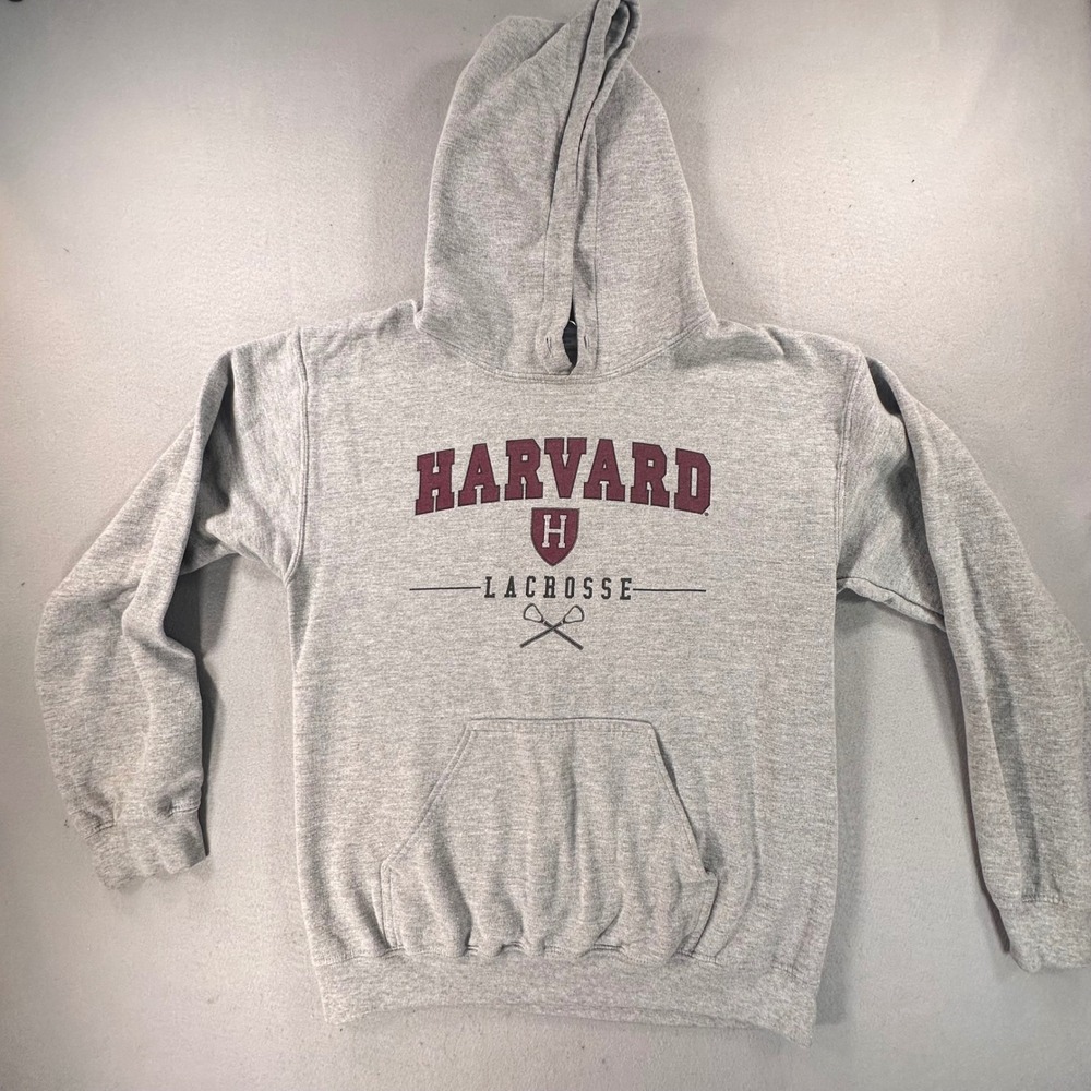 Gildan Harvard Lacrosse Hoodie Mens Small Gray Heavy Blend Pullover Sweatshirt - Picture 1 of 7